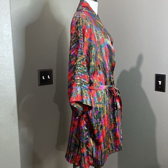 Victorias Secret Vintage Gold Label Satin Semi Sheer Robe Floral - Picture 5 of 10